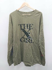 ◇ Θ X-girl エックスガール ロゴ 長袖 Tシャツ　ロンT サイズXL カーキ レディース P