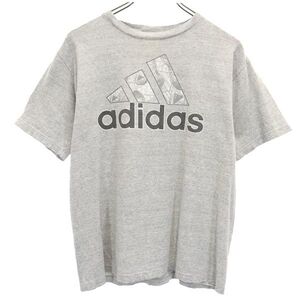 アディダス 90s USA製 オールド ロゴプリント 半袖 Tシャツ L グレー系 adidas メンズ