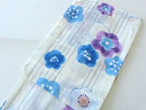 女性用ゆかた 浴衣 単品 仕立上り Ｆサイズ 白地 ストライプ 花柄 水色 紫 640