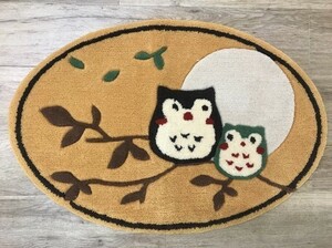 新品＠フック織フクロウ柄玄関マット　60×90cm(楕円)