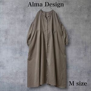 1460 Alma Design＊アルマデザイン ピンタックロングワンピース 前開き ナチュラル M 大きめ ゆったり 体型カバー 羽織り