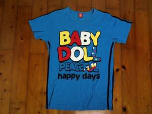 ☆難有☆ベビードール★BABY DOLL★プリント 半袖Ｔシャツ コットンTシャツ 丸首 ユニセックス S 水色　青　(垣)