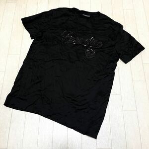 和479★① EMPORIO ARMANI エンポリオアルマーニ 半袖 Tシャツ スパンコール M ブラック メンズ