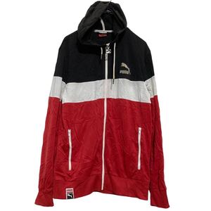 PUMA ジップアップ ジャージ パーカー M ブラック レッド ホワイト プーマ スポーツウェア 古着卸 アメリカ仕入 a610-5414