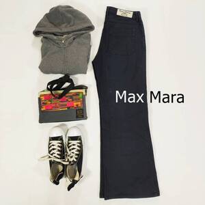 マックスマーラ Max Mara フレアパンツ サイズ42 M ブラック 黒 シンプル ワイドレッグ FITW3 WEEKEND LINE ロング丈 ポケット 2041