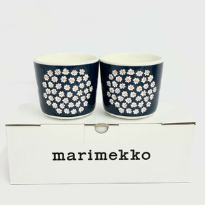 新品同様◆marimekko マリメッコ ラテマグ◆2客セット 箱付き ダークブルー プケッティ 洋食器 /MP22