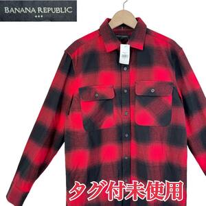 サイズM★BANANA REPUBLIC★タグ付未使用 チェックシャツ フランネルシャツ 長袖 バナナリパブリック オンブレ 赤 メンズ T2601 古着公園