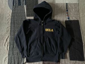 00s 復刻 チャンピオン リバース UCLA フルジップ リバース スウェット パーカー 単色 USA製 アメリカ製 champion navy 紺 バックプリント