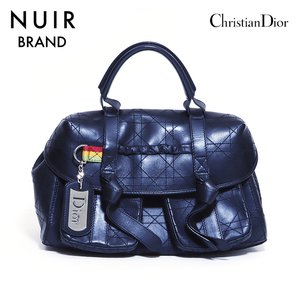 クリスチャンディオール Christian Dior ハンドバッグ レザー 本革 ステッチ キーホルダー 16-MA-0015 ブラック