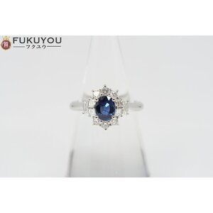 Pt900 色石付 カラーストーン S1.00ct メレダイヤモンド 総D0.58ct プラチナリング 10号 6.4g 指輪