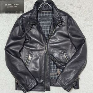 極美品Lサイズ BURBERRY BLACK LABEL バーバリーブラックレーベル ラムレザー シングル ライダースジャケット 裏地ノバチェック ライナー