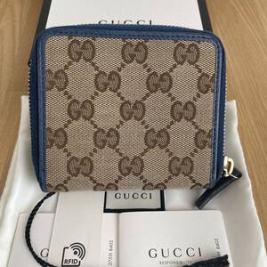 付属品完備　美品　GUCCI グッチ　GGスプリーム　折財布　ミニ財布　青