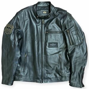 ALPHA INDUSTRIES プロテクター デタッチャブル 本革 レザージャケット シングルライダースジャケット XL 大きいサイズ ブラック