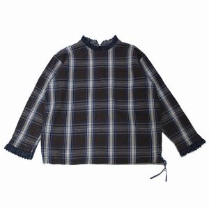 45r フォーティーファイブアール 22AW 藍ざっくりネルのフリルTシャツ 2 ブラウン×インディゴ