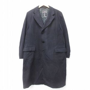 XL/古着 長袖 ウール コート メンズ 90s ロング丈 濃紺 ネイビー spe 24nov21 中古 アウター