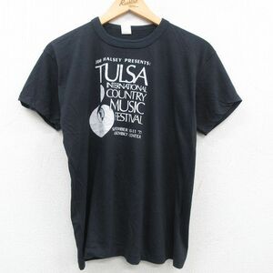 M/古着 半袖 ビンテージ ロック バンド Tシャツ メンズ 80s TULSA フェスティバル クルーネック 黒 ブラック 23aug29 中古