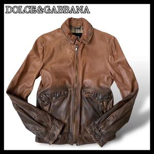 DOLCE＆GABBANA ドルチェ＆ガッバーナ D&G ライダースジャケット レザージャケット グラデーション 裏地チェック ラムスキン 本革 M