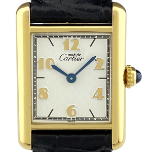 カルティエ CARTIER マストタンク SM ヴェルメイユ 飛びアラビア 5057001 腕時計 シルバー925 GP レザー クォーツ ホワイト【中古】