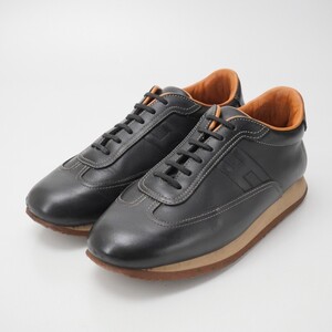 MF8715△イタリア製*HERMES エルメス*クイック*Hロゴ*スニーカー レザーシューズ*レースアップ 靴*ブラック*size38.5/24cm相当