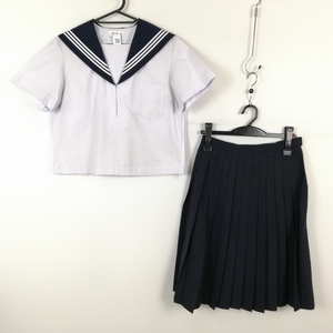 1円 セーラー服 スカート 上下2点セット 大きいサイズ 富士ヨット 夏物 白3本線 女子 学生服 桜町中学 白 制服 中古 ランクC EY9150