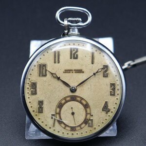 希少 ULYSSE NARDIN ユリスナルダン 手巻 ポケットウォッチ 全数字 18石 ブルーサファイア 箱 1920年代 スイス アンティーク 古い懐中時計
