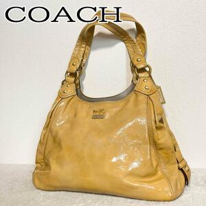 美品COACH コーチセミショルダーバッグトートバッグイエローブラウンパープル