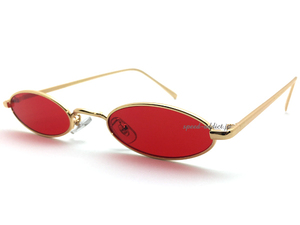 METAL NARROW OVAL SUNGLASS GOLD × RED/メタルナローオーバルサングラスレッド赤カラーレンズ眼鏡メガネ細長横長フレーム個性的派手uv