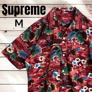 【入手困難】SUPREME シュプリーム アロハシャツ M ハイビスカス カヌー ハワイ 赤 ボルドー ボタニカル マルチカラー 花柄 ボート 半袖