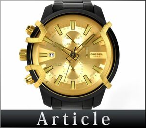 177696◇美品 動作確認済 DIESEL ディーゼル メンズウォッチ 腕時計 クロノグラフ クォーツ DZ-4525 SS GP ゴールド ブラック/ D