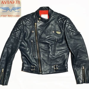 即決★英国製 Lewis Leathers★希少 Sサイズ レザー ダブルライダース ジャケット ルイスレザー AVIAKIT メンズ 34 紺 本革 ロック 本皮