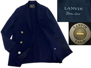 最高級モデル LANVIN ランバン【繊維の宝石】華やかダブル テーラードジャケット ストレッチ 紺ブレ ダークネイビー