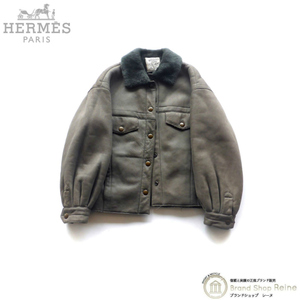 エルメス （HERMES） ムートン ラムスキン ショート ジャケット ファー ボア ブルゾン ヴィンテージ ＃38 カーキ（中古）