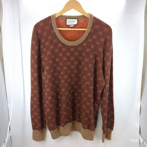 【中古】GUCCI グッチ GGロゴ ニット セーター ウール×アルパカ メンズ ブラウン SIZE XXL ◆3104/磐田店