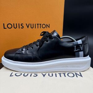 1円 【美品】 LOUIS VUITTON ルイヴィトン ビバリーヒルズライン サイドライン LVロゴ メンズ スニーカー シューズ 靴 ブラック27.5cm相当