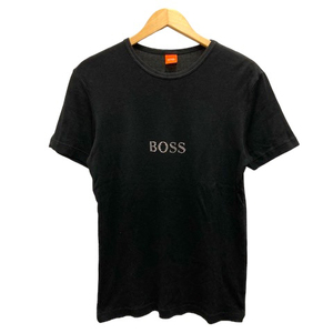 ヒューゴボス HUGO BOSS Tシャツ クルーネック コットン ラインストーン 装飾 ロゴ 半袖 S 黒 ブラック メンズ