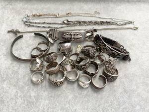 ☆1円スタート☆ ★SILVER 925 STERLING刻印おまとめ★ リング ネックレス ブレスレッド アクセサリー シルバー 29点 【約327g】