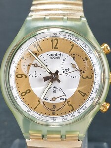 超美品 箱付き SWATCH スウォッチ CHRONO クロノ GOLDEN GLOBE BEAUTIFUL SCG100 アナログ クォーツ 腕時計 ゴールド 蛇腹ベルト 裏スケ