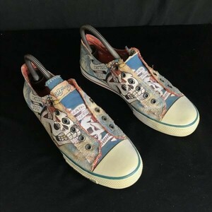 Ed Hardy/エドハーディー★ドクロ/骸骨デザイン/スニーカー【8/26.0/light blue】フェイク紐穴/sneakers/靴/Shoes/trainers/boots◇bQ-452