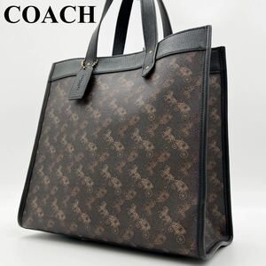 【極美品/現行】COACH コーチ メンズ ウィズ フィールドトートバッグ ショルダー ホース キャリッジ ビジネス 革 レザー A4 PC ブラウン 茶