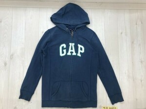 GAP ギャップ メンズ ビッグロゴワッペン 裏起毛 ジップパーカー S 青