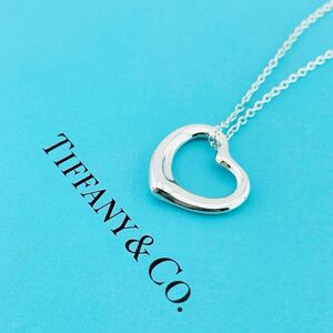 美品　TIFFANY&Co ティファニー　ネックレス　オープンハート　1749 シルバー925 新品チェーン社外品　