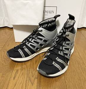 美品☆[BALMAIN HOMME] 20SS 定価107,600 RUNNING JASON テクニカル ハイカットスニーカー 40 ブラック×シルバー バルマン