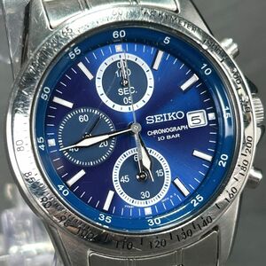 良品 SEIKO セイコー SPIRIT スピリット SBTQ071 腕時計 クオーツ アナログ クロノグラフ カレンダー ブルー文字盤 メンズ 新品電池交換済