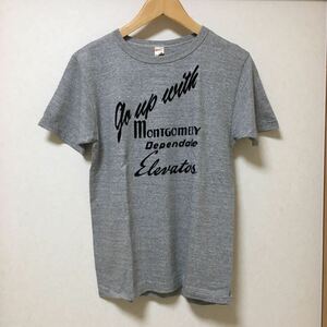 送料込 日本製 ウエアハウス フロッキープリント Tシャツ 36 杢グレー 美中古 warehouse プリントT 半袖 アメカジ 古着 made in JAPAN