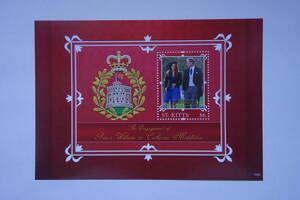 外国切手：セントキッツ切手 「ウィリアム王子とキャサリン妃御成婚」小型シート 未使用
