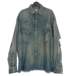 セントマイケル SAINTMICHAEL 23AW DENIM SHIRT ヴィンテージ加工 デニムシャツ 長袖 L インディゴ SM-A23-0000-015 メンズ