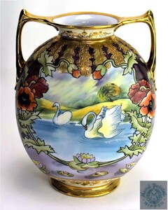 【美品】　オールドノリタケ Noritake 花瓶　白鳥　特大　26cm