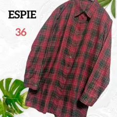 美品【ESPIE】赤チェック 長袖シャツ ロングブラウス シャツチュニック 36