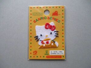 90s サンリオ ハローキティ ワッペン/SANRIO刺繍HELLO KITTYねこネコ猫パッチ刺繍アップリケGハンドメイド 入園・入学 昭和 レトロ S53