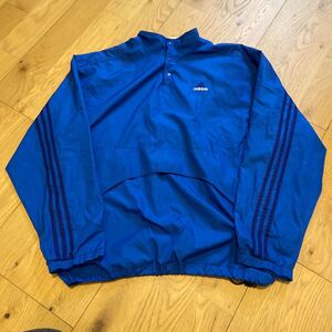 90s adidas アディダス アノラックジャケット プルオーバー ウインドブレーカー 青 ブルー XL ヴィンテージ